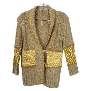 BKE Chunky Knit Shawl Collar Cardigan Gold Mustard Small Boho Cozy Layers